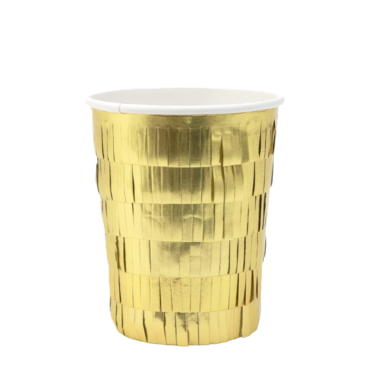 Engångsmugg guld pappersmugg glögg julservis juldukning fransar guldfransar